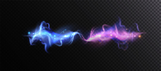 Leinwandbilder - Abstract glowing particle stream in neon blue and pink with ethereal movement. Light effect for fantasy design, digital charms or creative light compositions