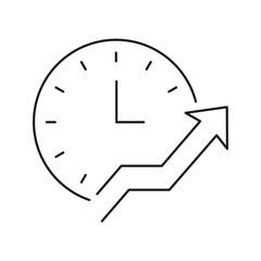 Poster - Clock With Upward Arrow Line Icon. Time Management And Productivity Growth Outline Symbol. Efficiency And Progress Tracking. Editable Stroke. Isolated Vector Illustration