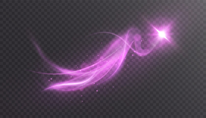 Leinwandbilder - magic pink light stream with glowing particles, trails and shining star. vector for fantasy effects,
