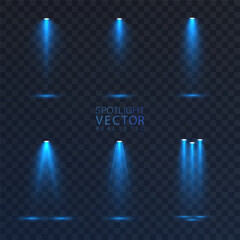 Aufkleber - Collection of realistic blue light beams with glowing cones and atmospheric blur. 