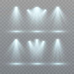 Aufkleber - A set of directional white spotlights with realistic light beams on a transparent background for stage lighting, digital mockups and user interfaces.