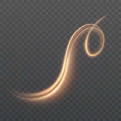 Aufkleber - Golden glowing swirl with soft transparency and elegant curve on dark background. Vivid effect for luxury light paths, motion design of game interfaces. Vector