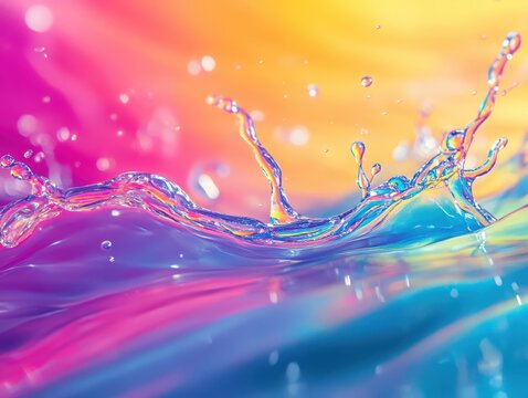 Blooming holographic drop element on a chromatic stream backdrop