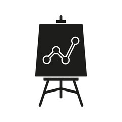 Poster - Presentation Board With Graph Solid Icon. Data Analysis, Business Growth, And Financial Reporting Silhouette Symbol. Strategic Planning And Performance Tracking. Isolated Vector Illustration