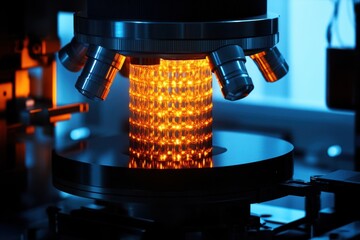 Poster - Advanced microscopy revealing intricate structures of a sample under examination in a laboratory