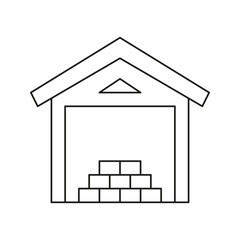 Poster - Warehouse Storage Facility Line Icon. Inventory Management And Logistics Outline Symbol. Efficient Supply Chain And Goods Organization. Editable Stroke. Isolated Vector Illustration