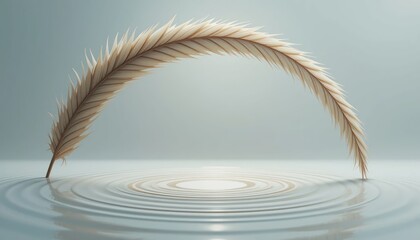 Poster - Soothing water ripple effect with feather floating above tranquil nature scene minimalist aesthetic calm environment close-up view for relaxation