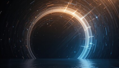 Poster - Dynamic light trails creating a cosmic circle over water abstract digital art nighttime high-resolution imagery for visual impact
