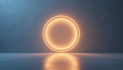 Poster - Illuminated circular light event futuristic studio digital art minimalist environment close-up view conceptual visualization