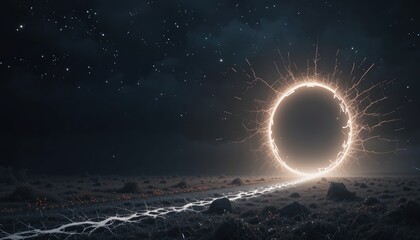 Poster - Electric portal discovery cosmic landscape digital art night sky futuristic viewpoint sci-fi concept