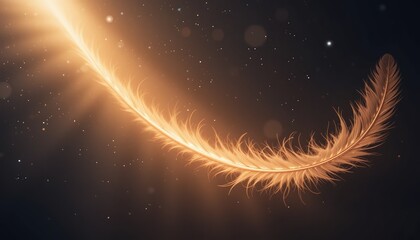Poster - Magical golden feather glowing in space cosmic setting digital art ethereal environment close-up view concept of dreams