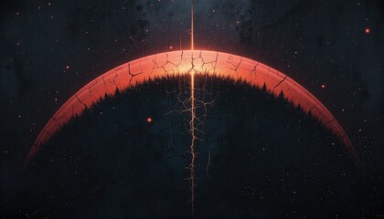 Poster - Ethereal celestial event cosmic phenomenon over cracked planet surface digital art space environment wide view surreal concept