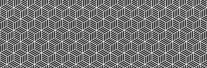 Poster - horizontal seamless geometric black and white hexagon design for pattern and background.