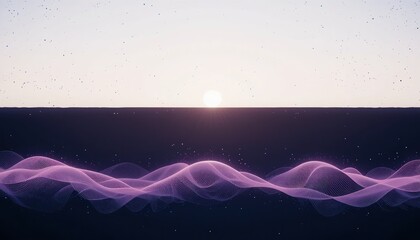 Poster - Dynamic light waves creating visual harmony at sunset abstract digital art serene environment wide angle view contemporary concept