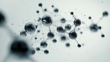 Poster - Abstract representation of molecular structures in a dynamic, monochrome setting.