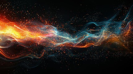 Poster - Vibrant abstract lines of light in orange and blue create an energetic visual flow.