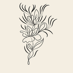  Elegant Black Line Art Floral Design Botanical Illustration