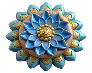 Poster - Abstract 3d flower with blue and gold petals