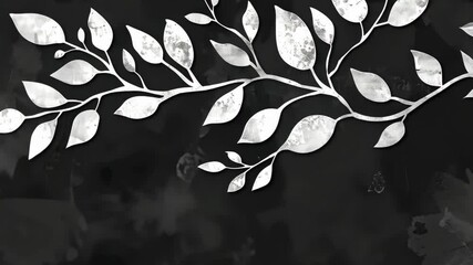 Poster - Artistic display of white branch and leaves design against a dark background, highlighting unique textures and creative patterns