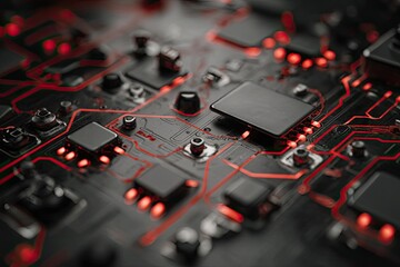 Poster - close-up circuit board with glowing red traces