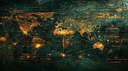 Poster - Illuminated world map with network connections and data visualization elements.