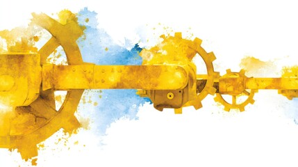 Poster - Yellow Gears and Industrial Mechanism on a Bright Abstract Background