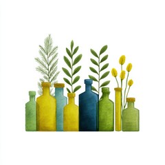 Poster - colorful glass bottles with greenery and flowers for decor