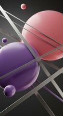Poster - Abstract 3D Render: Intersecting Lines and Spheres in Pink and Purple Hues
