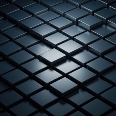 Poster - Abstract Dark Blue Cubes Pattern Background: Geometric Design of Shiny 3D Blocks