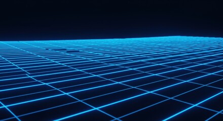Poster - Cyberpunk Grid Landscape: Futuristic Neon Blue Digital Terrain