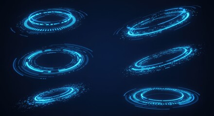Poster - Abstract Futuristic Blue Rings Digital Glowing  Circular Technology Interface Design Elements