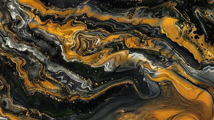 Poster - Vibrant swirling patterns of black, orange, and gold showcase a unique design perfect for artistic inspiration or decoration