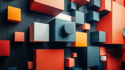 Poster - Colorful geometric blocks creating an abstract 3D wall display.