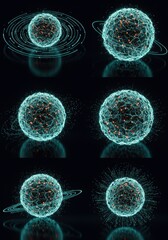 Poster - Abstract Digital Sphere Cosmic Evolution: Glowing Energy Orbits and Celestial Rings
