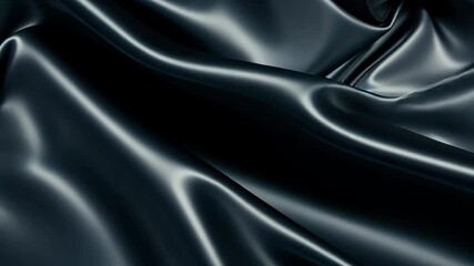Poster - Close-up view of luxurious black fabric with intricate folds and reflections, highlighting its smooth texture and graceful movement