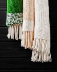 Poster - Two beautifully knit scarves drape elegantly against a stylish black wall in a chic setting
