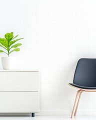 Poster - Lush green plant thriving in a minimalist white room with bright light streaming through