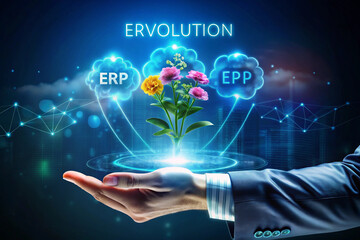 Poster - ERVOLUTION ERP and EPP Integration for Business Growth, Symbolized by a Thriving Plant in a