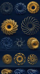 Poster - Abstract 3D Render: Golden and Blue Swirling Geometric Shapes on Dark Background