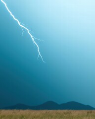 Poster - Powerful lightning bolt striking dramatically in the night sky with dark clouds surrounding it