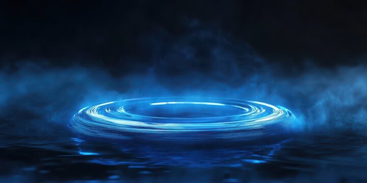 Glowing fog background with a spinning holographic drop effect