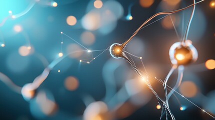 Poster - Abstract neural network with glowing synapses and neurons in a scientific setting.