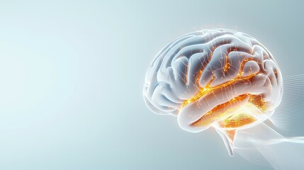 Poster - A stylized, glowing brain illustration on a light background.