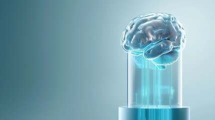 Poster - A futuristic digital brain representation in a glass container.
