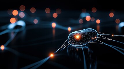 Poster - Futuristic representation of a digital organism with glowing lines and nodes.