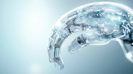 Poster - Close-up of a transparent robotic hand with intricate circuitry design.