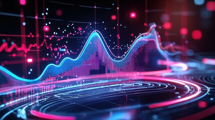 Poster - Abstract data visualization with neon colors and dynamic graphs.