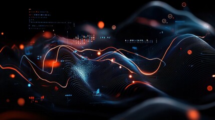 Poster - Abstract digital waves in vibrant colors creating a dynamic visual flow.
