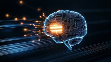 Poster - Illustration of a digital brain with glowing circuitry and data streams.