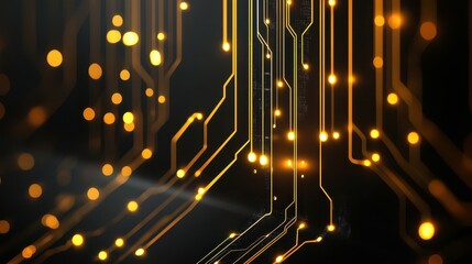 Poster - Abstract circuitry design with glowing orange lights on a dark background.